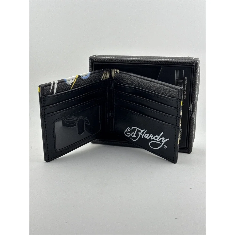 Ed Hardy Multicolor Men's Bifold Wallet Art Design Multiple Card Slots ID Window